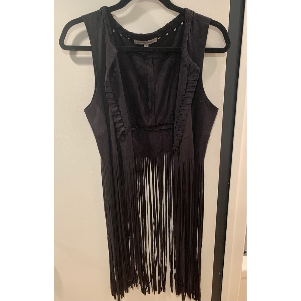 Black faux suede fringe vest